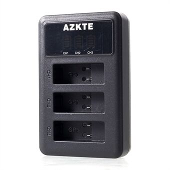 AZKTE AT850 [LCD-näyttö] 3-paikkainen akkulaturi GoPro Herolle 5 6 7