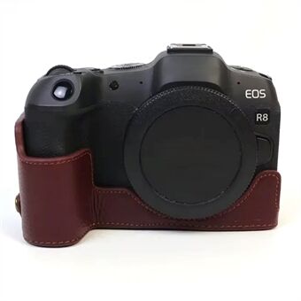 Canon EOS R8:lle aidolle lehmännahkaiselle kameran pohjakotelolle puolirungon suojus akun aukolla