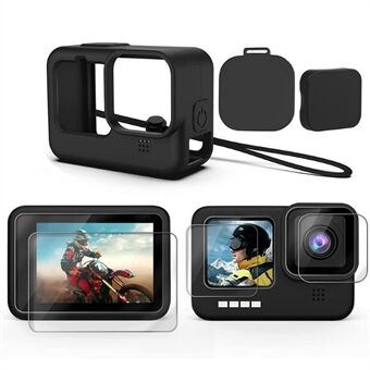 GoPro Hero 9 / 10 / 11 -kameralle, pehmeä silikonikotelo, suojakotelon suojus + karkaistu lasi näyttökalvo + linssinsuojus