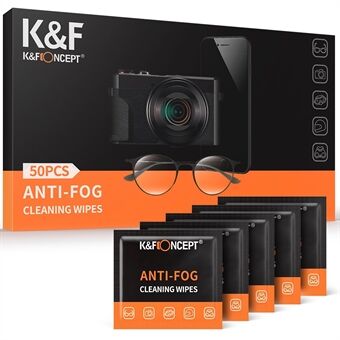 K&F CONCEPT KF08.034 50 Pack Yksittäin pakattu huurtumista estävä puhdistusliina laseille Kameran linssin LCD-näyttö